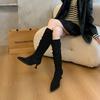 691-6 Zapatos de Tacón Alto Puntiagudos, Botas de Plataforma para Piernas Gruesas, Zapatos de Moda, Botas Largas para Pantorrilla Ancha, Botas Altas, Elegantes Zapatos para Mujer Tallas Grandes