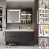 Gabinete de Baño Moderno de Lujo Ligero de Madera Maciza Lavabo Cerámico Integrado Tocador de Baño Lavabo Lavamanos Combinación de Gabinete