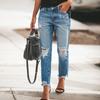 2025 Amazon Tume Exportação Europeia e Americana Exclusivo Transfronteiriço Calça Jeans Feminina Rasgada Não Elástica Moda Retrô para Mulheres