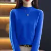 Otoño e Invierno Primera Línea Listo para Usar Color Sólido Cuello Alto Medio Manga Larga Suéter de Punto Top Básico Suéter Versátil para Mujer