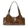 Bolsa de Mão Retro para Axila Millennial Hot Girl Feminina 2025 Verão Tendência de Rua Rebite Mais Fácil de Combinar Bolsa de Ombro para o Dia a Dia