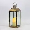 Lampião de Vento Estilo Europeu Suporte de Vela de Aço Inoxidável Lanterna de Vidro Dourada Lâmpada à Prova de Vento Lâmpada de Manteiga para Exterior Ornamento de Decoração