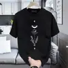 Camiseta de manga corta estilo Hong Kong para hombre, verano 2024, nueva estampada, manga media, holgada, casual, versátil, cuello redondo