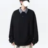 Sudadera a cuadros con bloques de color estilo americano para hombre, atuendo de principios de otoño, camiseta de manga larga tipo dos piezas falsas, camiseta básica resistente estilo universitario