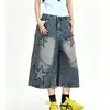 Jeans cropped estilo high street americano com estrela de cinco pontas para mulheres, novo modelo de verão 2026, solto, casual, modelador, calças femininas de comprimento médio de perna reta