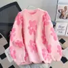 Suéter de punto holgado estilo perezoso para mujer, con diseño de oso estilo coreano, lazo tridimensional de terciopelo, para primavera