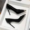 Zapatos de tacón alto de punta fina, boca poco profunda, zapatos de tacón único, puntera de metal de hierro, tacón fino negro, diseño de nicho de moda, nuevo artículo de verano 2026