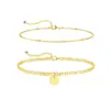 Tobillera con colgante de disco de comercio exterior transfronterizo con 26 letras, moderna, actual, simple, estilo casual, cadena doble para el tobillo para mujer 2026