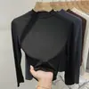 Camiseta de manga larga con cuello semi-alto ajustada, de temperamento cálido para otoño e invierno coreano, camiseta básica para mujer