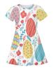 Vestido Corto Casual de Manga Corta para Niñas con Estampado Digital 3D de Conejo y Huevo de Pascua Dulce y Juguetón - Venta al por Mayor Europea y Americana Transfronteriza