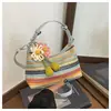 Bolso Cruzado Rombo de Colores Nuevo para Mujer, Bolso de Mano Tejido a Rayas de Moda, Bolso de Hombro Estilo Resort Costero