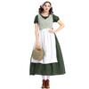 Fantasia de Halloween Vestido Xadrez Pastoral Verde Escuro Colônia Pradaria Traje Pioneiro Traje Medieval Vitoriano