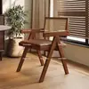 Cadeira de Jantar de Madeira Maciça para Casa, Cadeira Chandigarh Estilo Meio do Século com Apoios de Braço e Encosto, Adequada para Sala de Jantar ou Casa de Família, Cadeira de Vime Estilo Wabi-Sabi