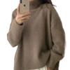 Suéter de Punto Versátil de Color Sólido Estilo Coreano para Mujer, Nuevo Suéter Pulóver Holgado Perezoso de Cuello Alto Otoño e Invierno 2026