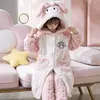 Pijama de invierno para niñas, de forro polar coral grueso y felpa, conjunto de bata de longitud media para niñas mayores, ropa de casa para niñas