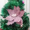 24cm Decorações de Natal Flores de Natal Decoração de Árvore de Natal Guirlanda de Rattan Recortes Tecido com Pó Dourado Flores de Seda Flores Artificiais