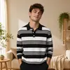Suéter de punto a rayas con cuello Henry, marca popular de tendencia transfronteriza para hombre, en stock, de manga larga