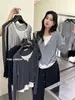 Color verde limón con té verde, cárdigan de punto de dos piezas para mujer, nueva colección de otoño, con un diseño suave y relajado, cintura entallada y mangas largas para un efecto adelgazante.