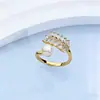Anillo de Perla de Agua Dulce Natural para Mujer, Espiga de Trigo con Circonita Colorida, Moda de Alta Gama, Joyería Ajustable al por Mayor