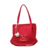 Bolsa de Lona Vermelha de Grande Capacidade para Mulheres 2025 Novo Estilo Coreano Estilo Preguiçoso Bolsa Tote Bolsa de Ombro Casual