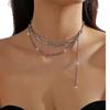 Nuevo collar con borlas de diamantes rosas sencillo y multicapa con costuras, versátil y elegante, cadena corta de clavícula con diamantes de imitación a la moda para mujer