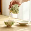 Gaiwan de cerámica pintado a mano Mojing con gato y sandía bajo vidriado para uso doméstico, taza de té anti-quemaduras, juego de té Kung Fu, gaiwan para té de roca
