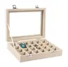 Caja de Anillos de Madera con Tapa de Cristal y Rejilla para Pendientes Caja de Almacenamiento de Joyería para Pendientes Bandeja de Exhibición de Joyería