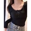 Lace edge design camisa inferior das mulheres outono e inverno quente interior de manga comprida T-shirt pura doce quente menina slim top