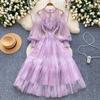 Vestido estilo fada feminino outono nova chegada estilo francês estilo ombro de fora pescoço pendurado manga lanterna cintura emagrecimento vestido de malha