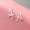 Pendientes Dobles de Lazos Esmaltados Estilo Ins Exquisitos y Sencillos de Plata de Ley S925 Nalan M07714