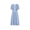 ShengduDescuento por tiempo limitado: Vestido de descanso estilo resort con cuello en V, teñido anudado azul, jacquard de Tencel