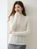 Suéter de cachemira con patrón de trenza hueca para mujer, cuello semi-alto, manga larga, tejido de punto tipo pullover, estilo casual y versátil, prenda base