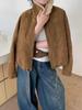 2025 Nueva Chaqueta Corta de Suede con Solapa de Lana de Cordero Holgada Estilo Coreano para Otoño e Invierno Chaqueta Gruesa Acolchada para Mujer Top