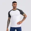 Camiseta esportiva masculina de manga curta transfronteiriça europeia e americana, para corrida ao ar livre, gola redonda, justa, secagem rápida, respirável, roupa de ginástica