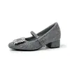 Zapatos de mujer con plataforma de 7 cm, hebilla cuadrada de strass, tacón grueso, nuevo estilo coreano 2026, cálidos de gamuza, de una sola tira, peludos