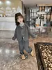 Nuevo Conjunto Coreano de Primavera y Otoño para Niñas, Cardigan de Moda Casual y Pantalones de Pierna Ancha Ropa Exterior Elegante Conjunto de Tres Piezas
