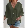 Cardigan Camisa Casual de Cor Sólida Tamanho Plus Size Feminino com Botões Estilo Europeu e Americano Transfronteiriço Camiseta com Decote V Top Solto