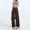 Jeans Anchos Vintage Color Marrón Melardo para Mujer, Otoño e Invierno, Forrados de Polar, Estilo Americano, de Tiro Alto, Pantalones Rectos Holgados A14009