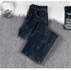 Jeans Masculino Tendência Americana High Street Vibe Retro Resistente Desgastado com Design Patchwork Calça Reta de Perna Larga