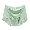 Ropa interior de encaje satinado de lujo ligero para mujer, cintura media-alta, sexy, talla grande, seda, entrepierna de tela, bragas sin costuras para cadera
