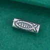 Cuentas espaciadoras tubulares rectas de plata de ley S925 con patrón de espina de pescado, cuentas para ensartar DIY para pulseras y collares, cuentas sueltas pequeñas con forma de pez, accesorios para pulseras tubulares de plata de ley