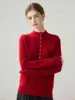 Suéter de cashmere de alta qualidade com gola semimang alta para mulheres, elegante e versátil, peça básica para outono e inverno, top de tricô macio e aconchegante