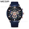 Megel Nuevo Reloj para Hombre Multifunción Cronógrafo Tres Ojos Seis Manecillas Correa de Silicona Transfronterizo Reloj de Cuarzo al por Mayor 2222