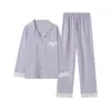 Novos pijamas de algodão puro macios e amigáveis à pele para mulheres na primavera e no outono, cardigã de manga comprida, roupa de casa de algodão confortável e amigável à pele, pode ser usada fora de casa como um conjunto