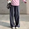 Pantalones de chándal estampados azul grisáceo para mujer, estilo casual deportivo dulce y fresco de otoño, pantalones anchos de pierna estilo americano, holgados, para petite