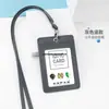 Portatarjetas de identificación exclusivo de cuero genuino transfronterizo, gafete de trabajo personalizado con tres ranuras para tarjetas, cordón para gafete de trabajo, gafete de autobús