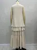 Vestido Longo em Camadas sem Mangas com Decote em V Estilo Boêmio de Alta Qualidade para Mulheres, Vestido Off-White Soltinho com Barra Larga para Estilo de Férias