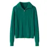 Cable de 7 Pines Ligeramente Más Grueso Suéter de Cachemir con Mangas Raglán Solapa Cremallera de Doble Extremo Cardigan de Punto para Mujer Top Invierno