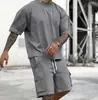 Moda Casual Esportiva de Verão Transfronteiriça Terno Masculino Manga Curta Shorts Confortável Secagem Rápida Cor Sólida Conjunto de Duas Peças