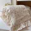 Colcha de Verano Floral Dulce Fresca Estilo Coreano Algodón Clase A Hilo Arrugado Volantes Colcha de Aire Acondicionado Tipo Princesa Lavable